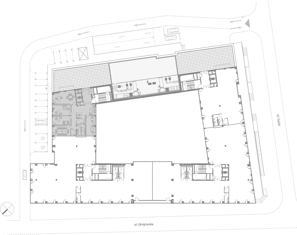 Rzut kondygnacji biurowca Giant Office – układ powierzchni do aranżacji